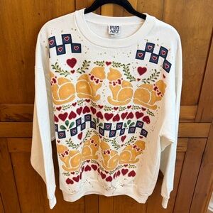 Vintage Fun Art 90s Cat Sweatshirt with Hearts